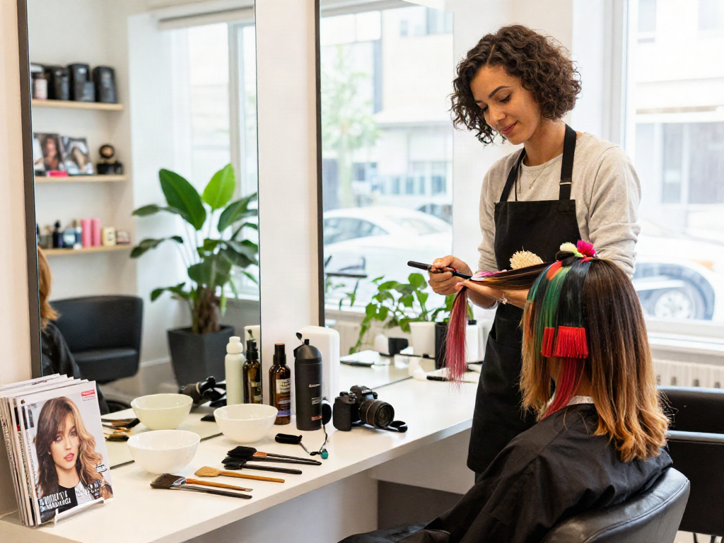 Hairstylist at https://carbonegroupparrucchieri.it/ performing hair coloring on client in a stylish beauty salon.