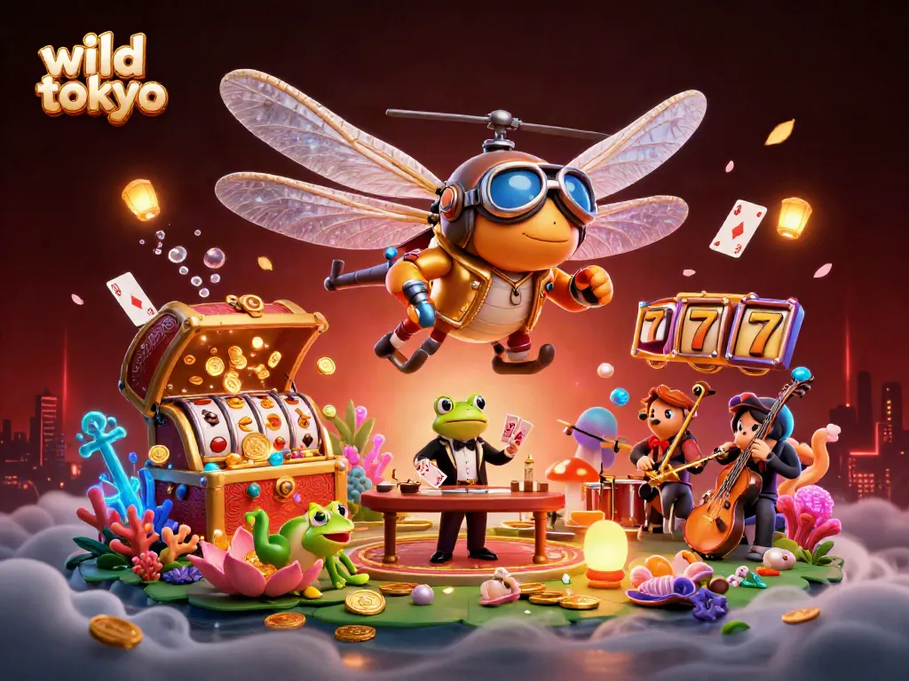 Engage with thrilling wild tokyo casino action as a dragonfly pilot and frog croupier animate the scene.