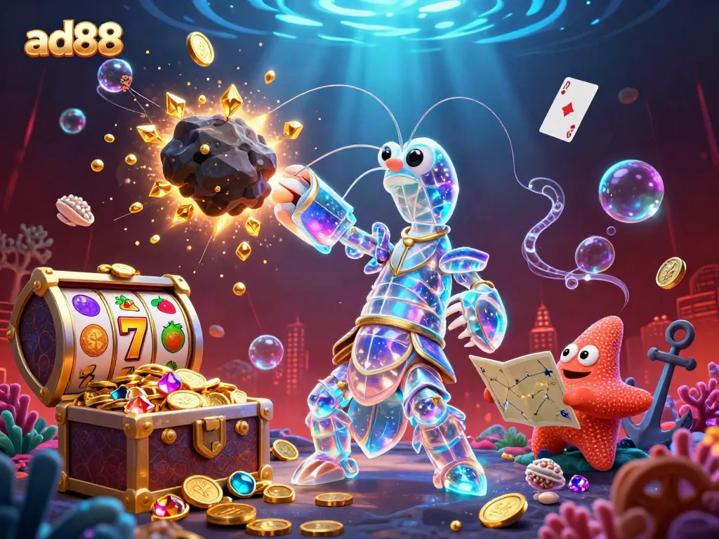 Experience thrilling action with ad88 as the heroic mantis shrimp battles an asteroid, unveiling treasures and excitement.