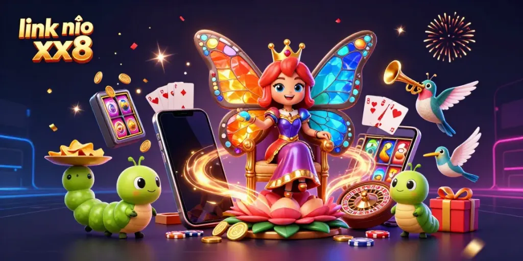 Experience thrilling gameplay with the vibrant casino scene depicting link vào xx8 and dynamic gaming elements.